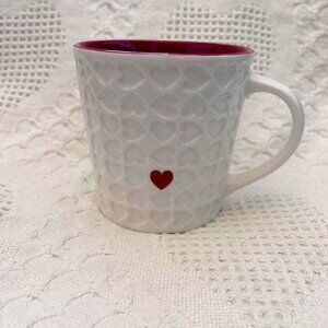 Coffee Mug, 16oz, Embossed Hearts & one RED one